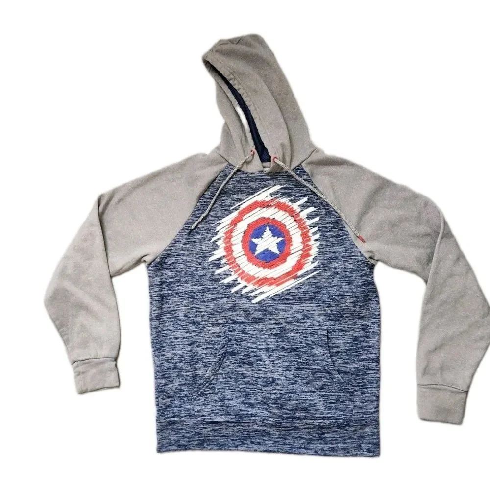 Marvel Mad Engine Captain America Men's Pullover Hoodie Gray Blue Sz S GUC